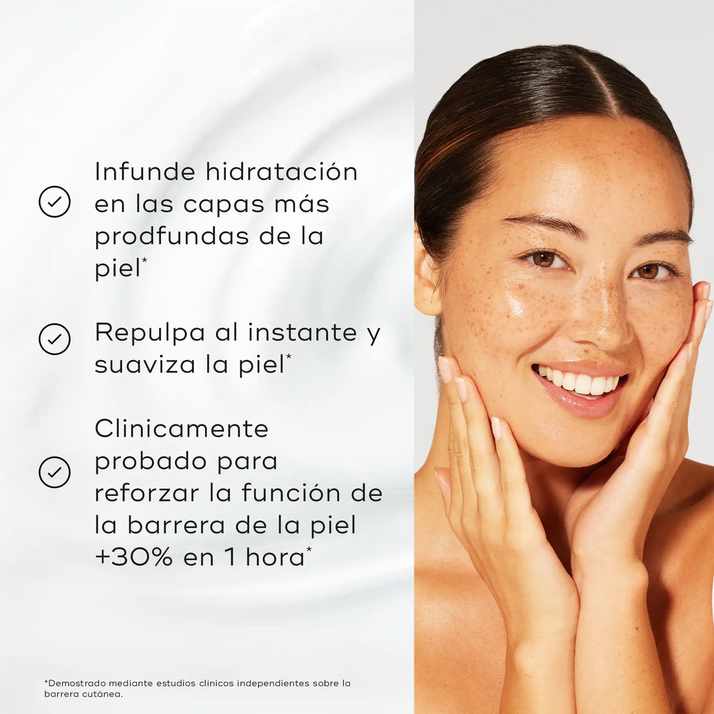 Beneficios de la crema hidratante Total Moisture Daily Facial Cream: aporta hidratación hasta las capas más profundas, repulpa la piel al instante y refuerza la barrer de la piel