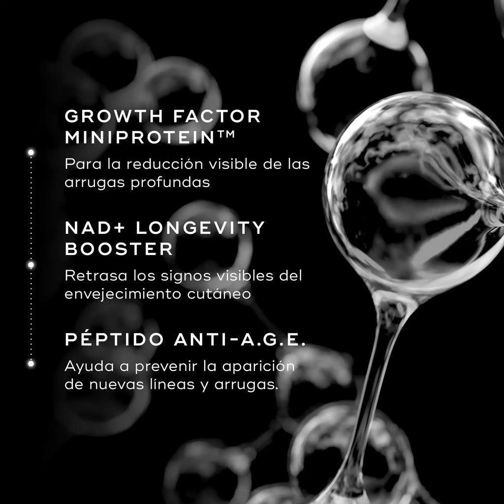 Ingredientes clave de Medik8 Advanced Pro-Collagen+ Peptide Cream: Growth Factor MiniProtein, NAD+ Longevity Booster y Péptido Anti-A.G.E.