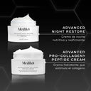 Comparación productos Medik8: Advanced Night Restore como crema de noche nutritiva y reafirmante vs Advanced Pro-Collagen+ Peptide Cream como crema hidratante que estimula el colágeno