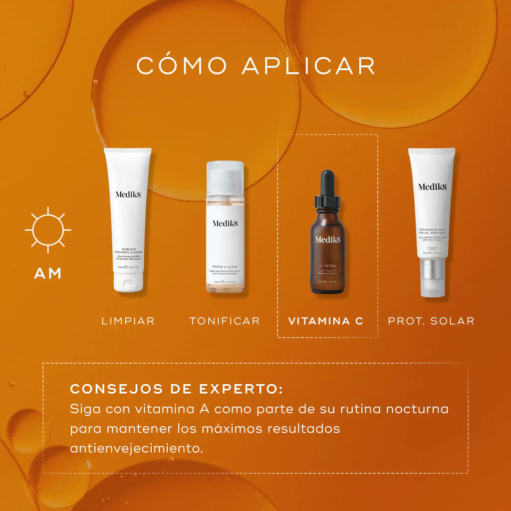 Aplicación de suero vitamina C-Tetra de Medik8