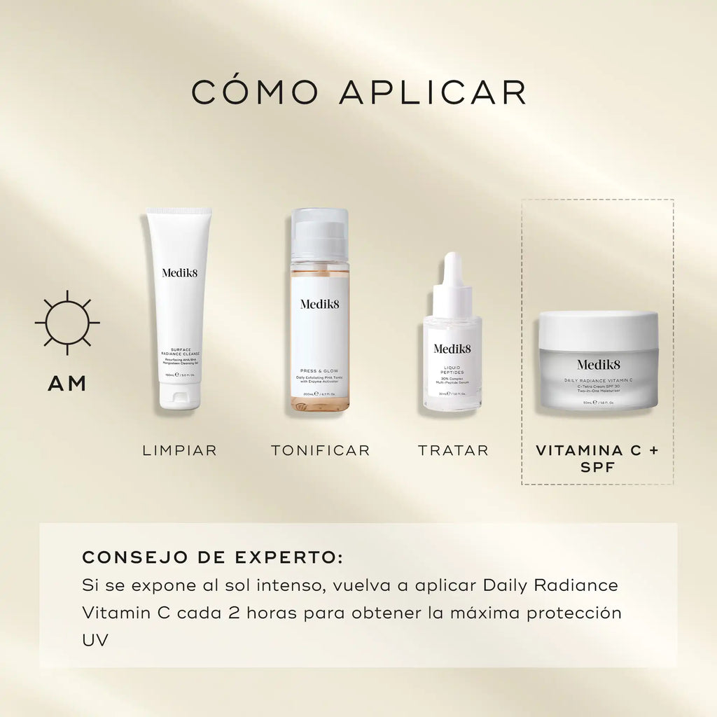 Crema hidratante con vitamina C y protección UV Daily Radiance Vitamin C de Medik8